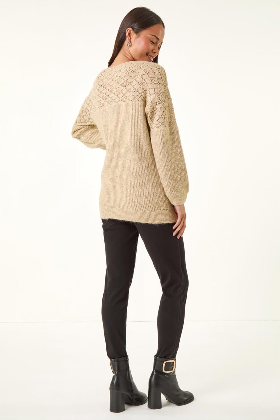 Roman Stone Petite Metallic Contrast Knit Jumper