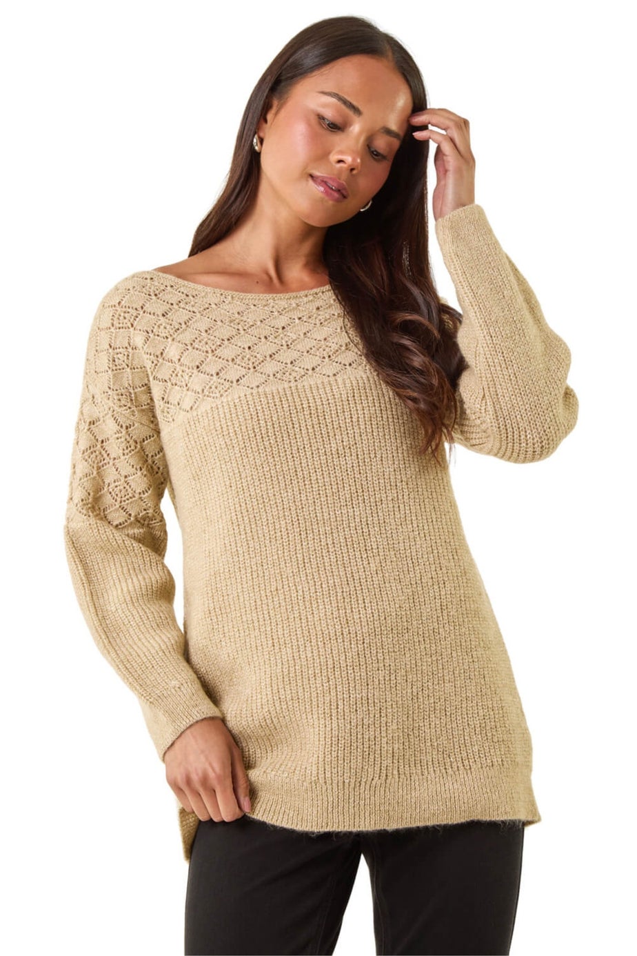 Roman Stone Petite Metallic Contrast Knit Jumper