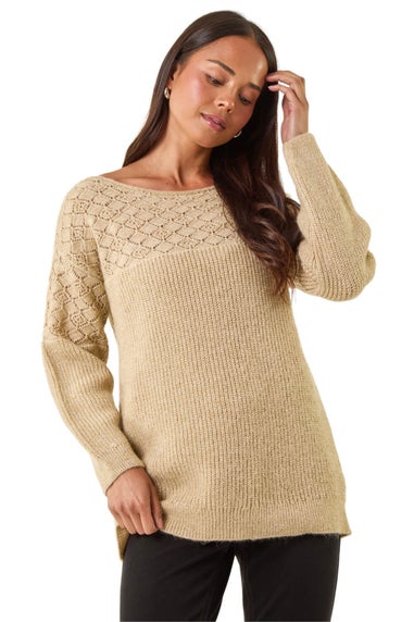 Roman Stone Petite Metallic Contrast Knit Jumper