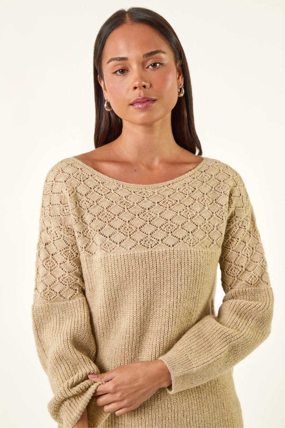 Roman Stone Petite Metallic Contrast Knit Jumper