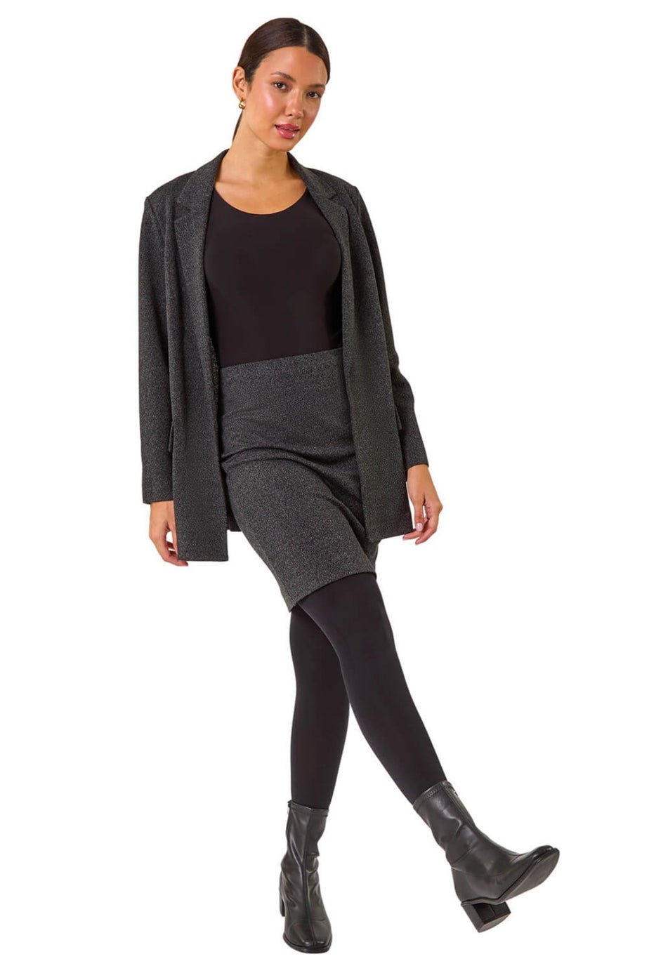 Roman Charcoal Smart Textured Stretch Skirt