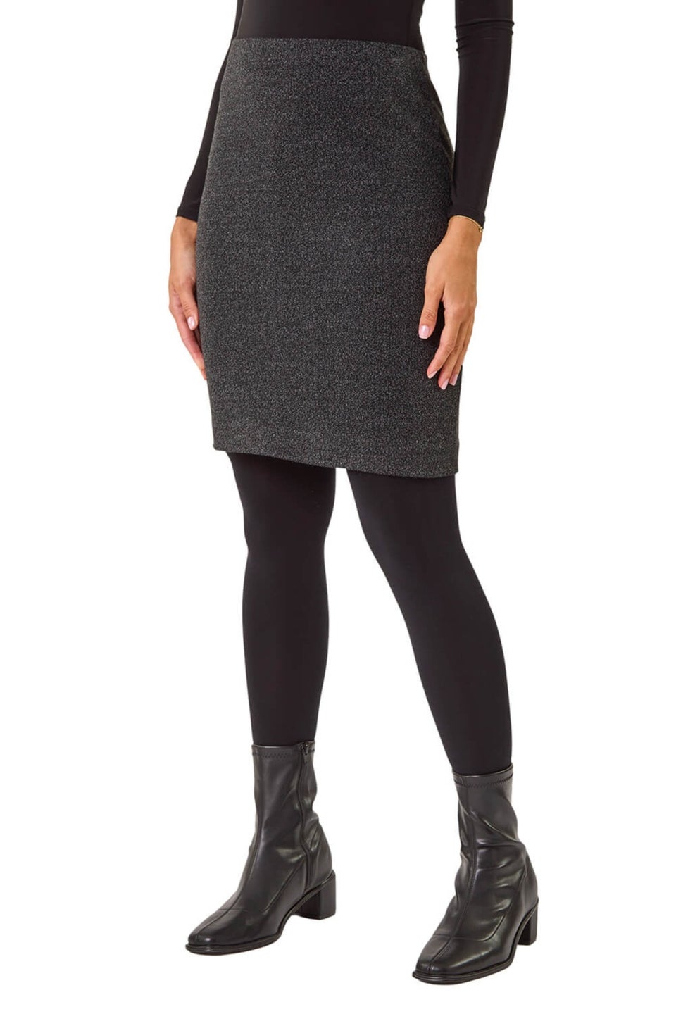 Roman Charcoal Smart Textured Stretch Skirt