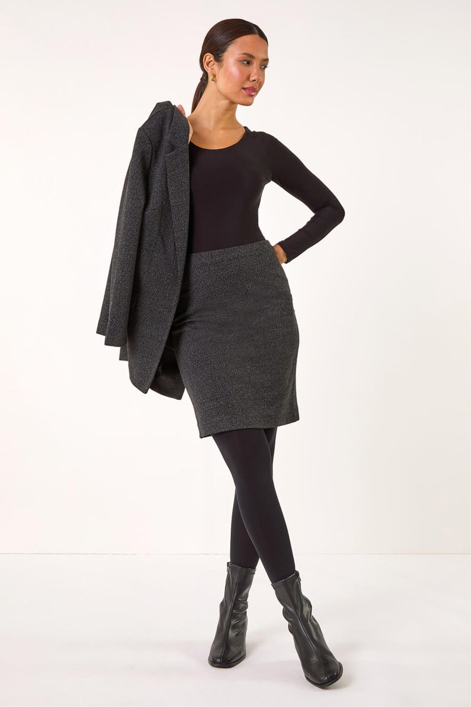 Roman Charcoal Smart Textured Stretch Skirt