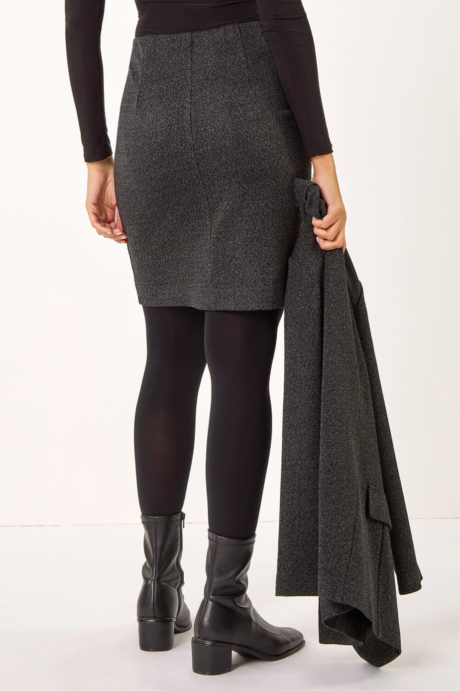 Roman Charcoal Smart Textured Stretch Skirt