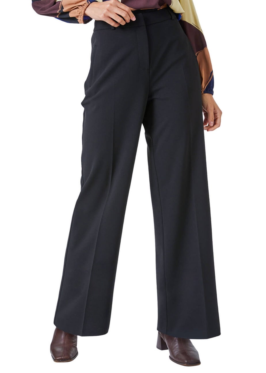 Roman Black Wide Leg Stretch Trousers
