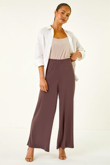 Roman Chocolate Petite Wide Leg Stretch Trouser
