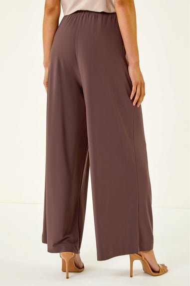Roman Chocolate Petite Wide Leg Stretch Trouser