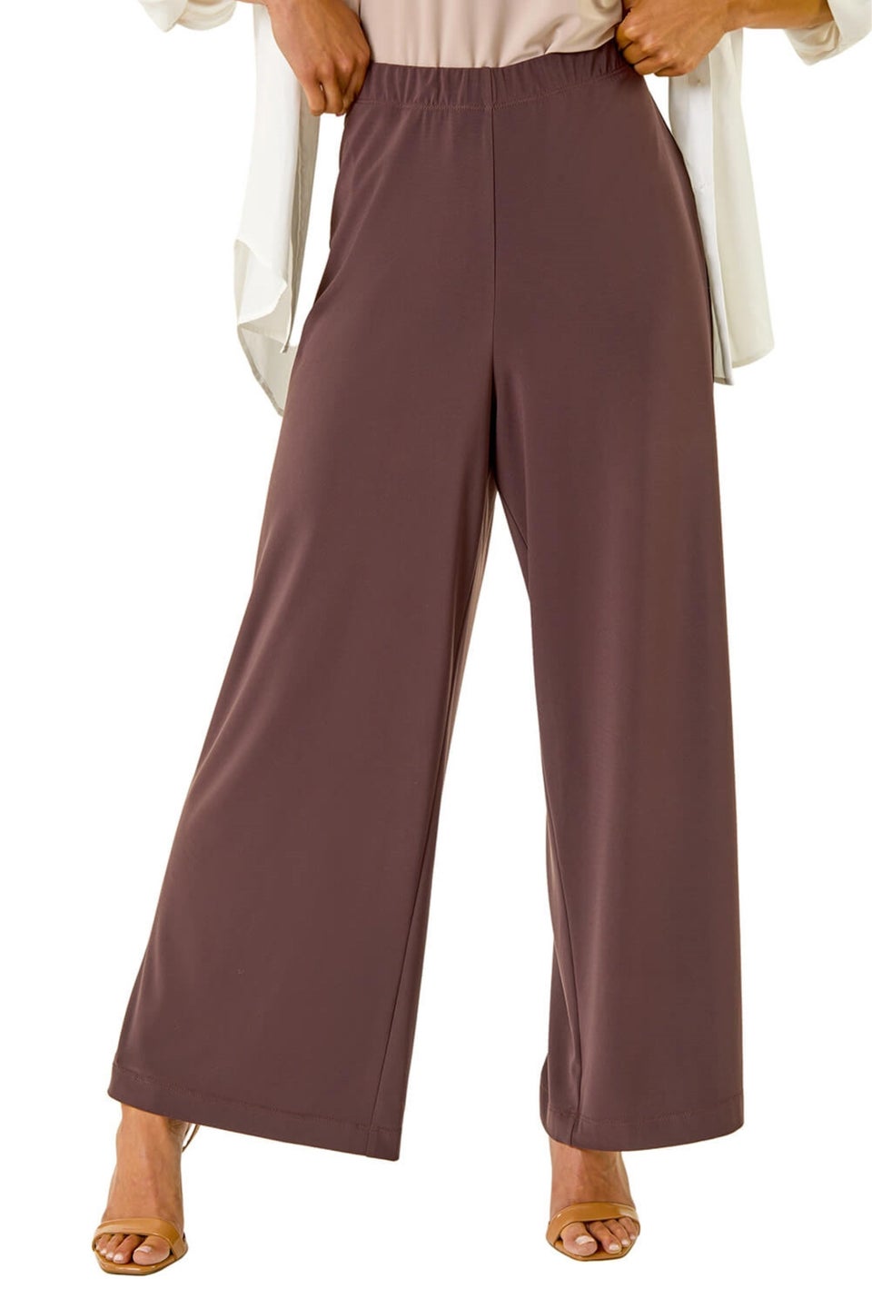 Roman Chocolate Petite Wide Leg Stretch Trouser