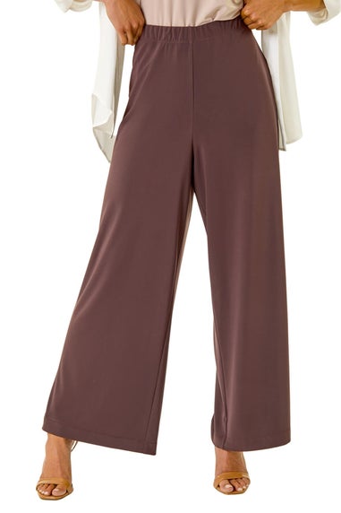 Roman Chocolate Petite Wide Leg Stretch Trouser