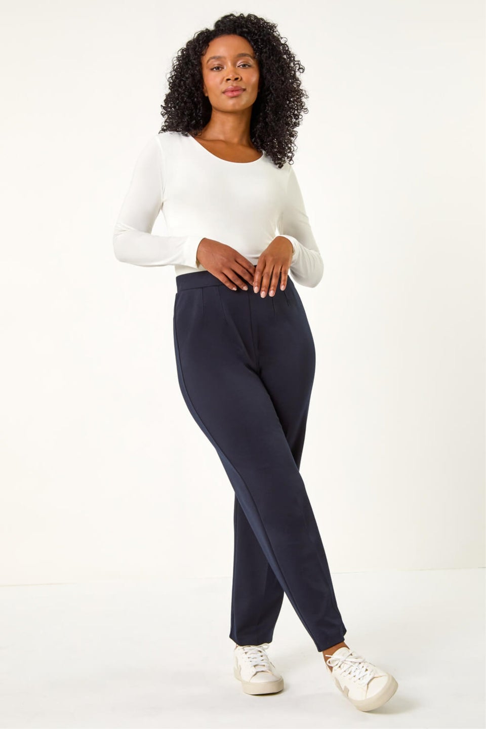 Roman Navy Petite Straight Leg Ponte Stretch Trouser