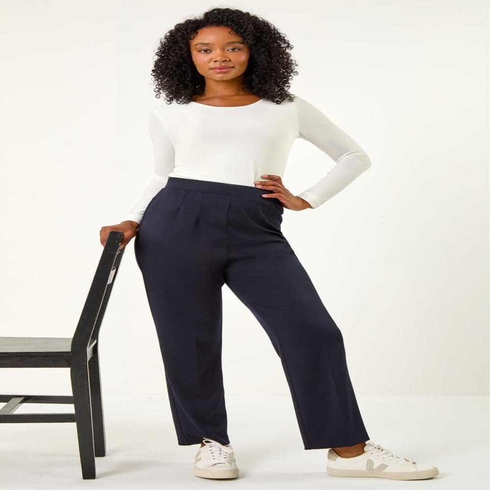 Roman Navy Petite Straight Leg Ponte Stretch Trouser