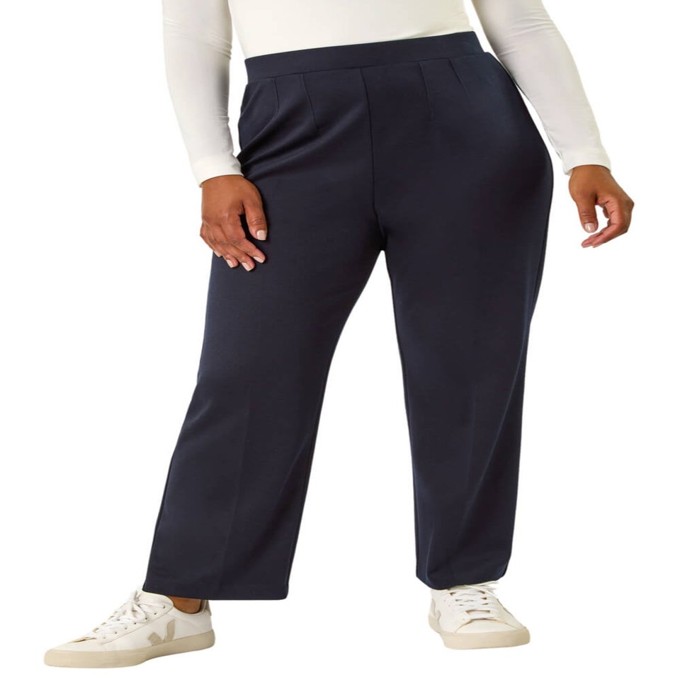Roman Navy Petite Straight Leg Ponte Stretch Trouser