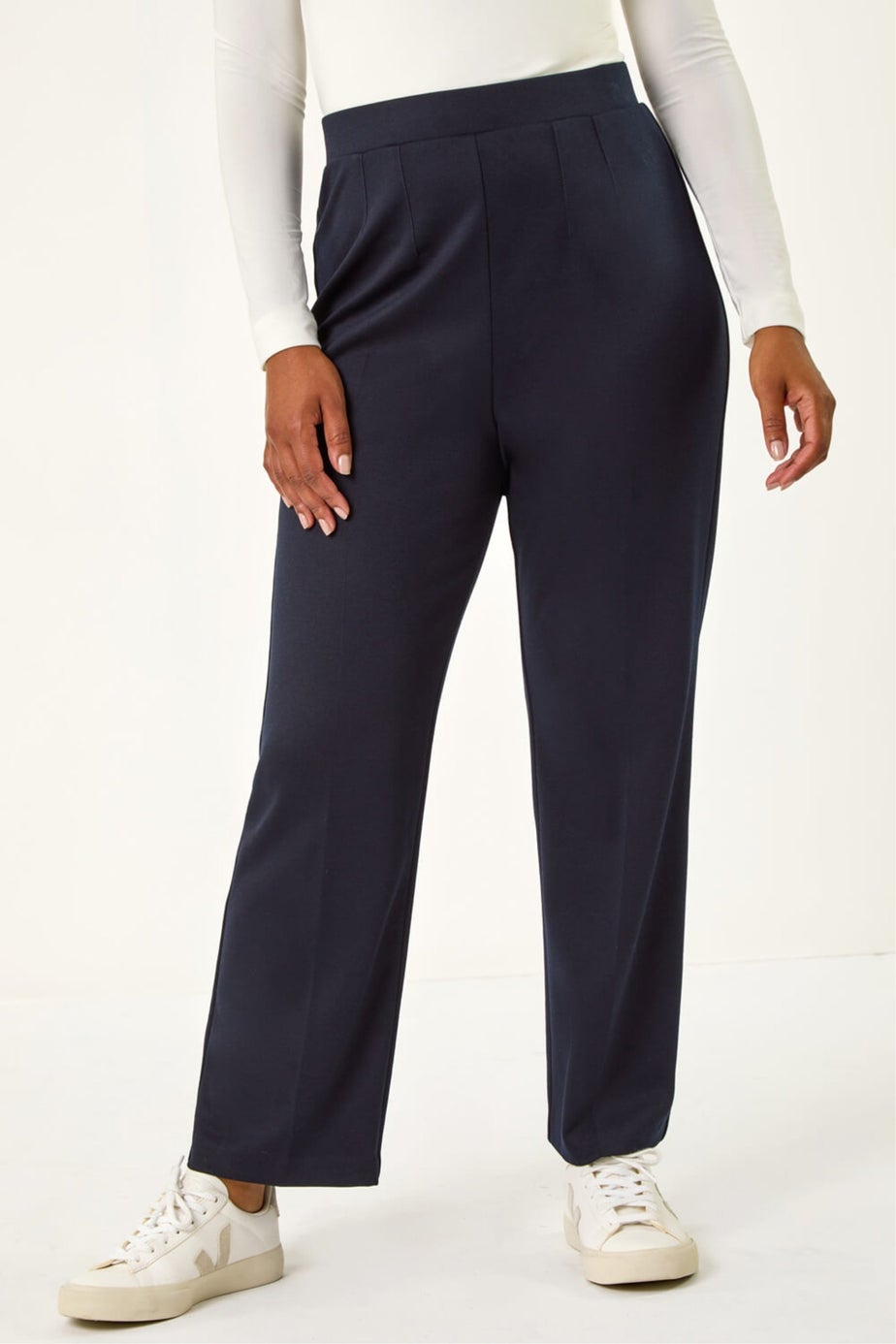 Roman Navy Petite Straight Leg Ponte Stretch Trouser