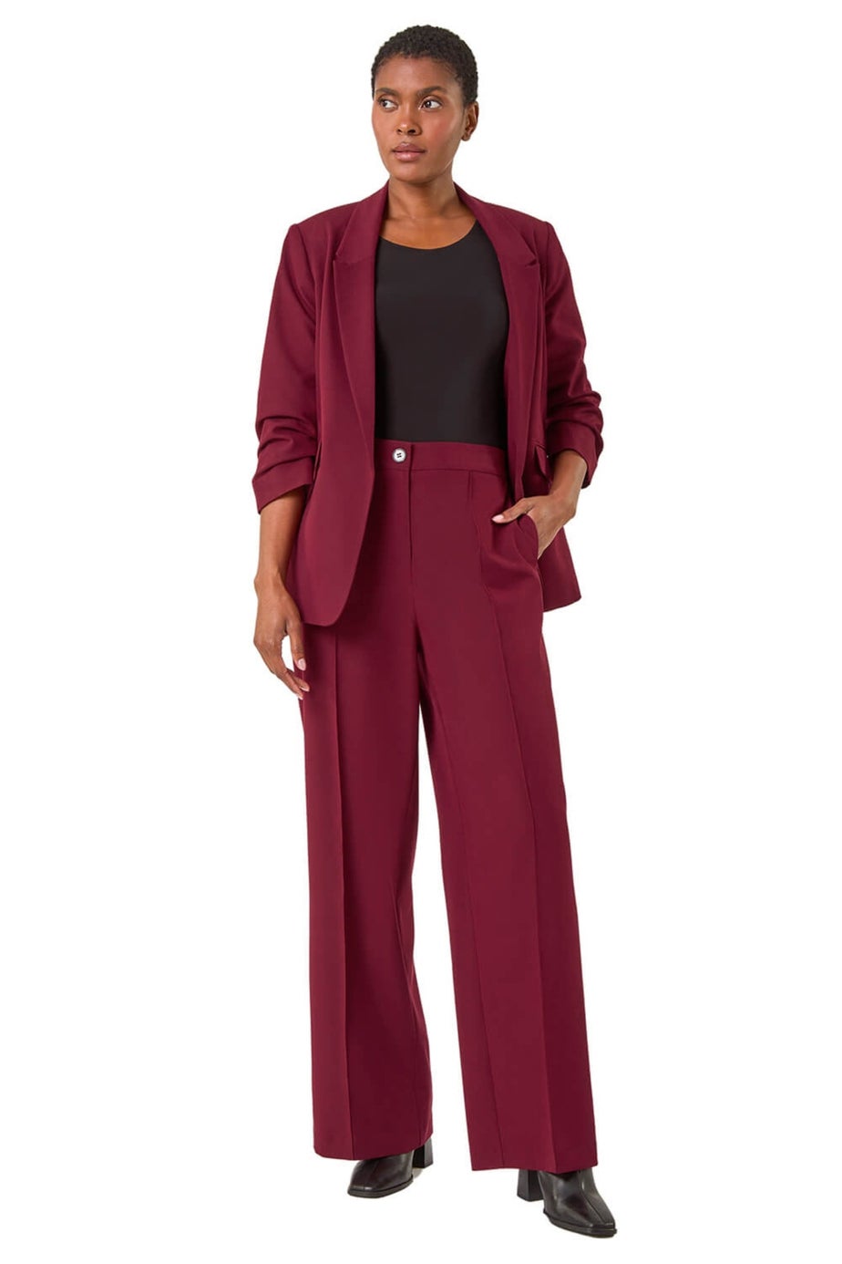 Roman Wine Wide Leg Relaxed Fit Trousers