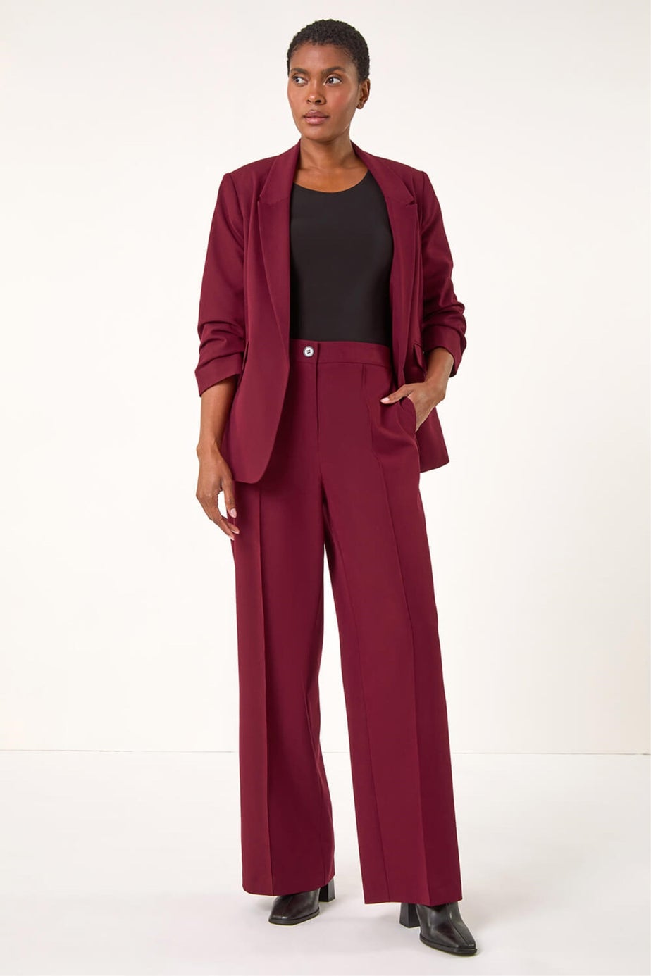 Roman Wine Wide Leg Relaxed Fit Trousers