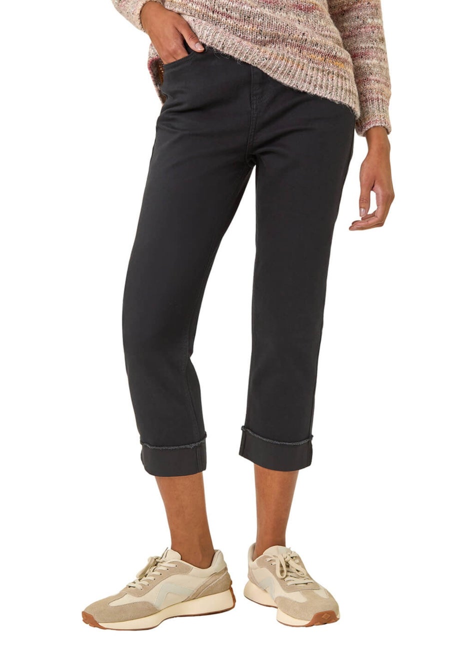Roman Black Slim Leg Turn Up Stretch Jeans