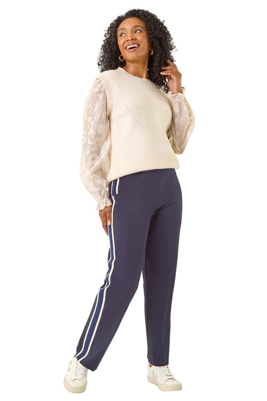 Roman Navy Petite Side Stripe Ponte Trouser