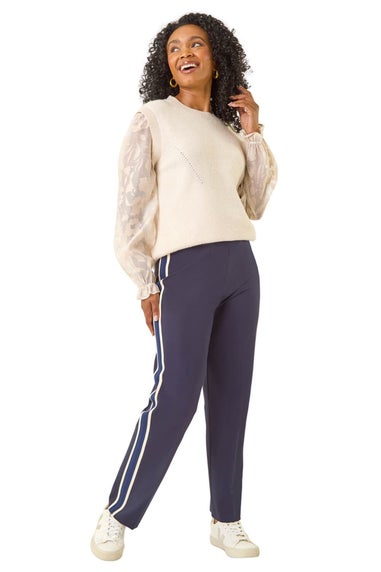 Roman Navy Petite Side Stripe Ponte Trouser