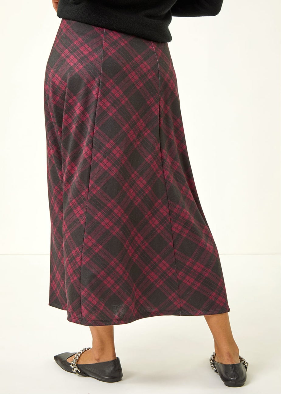 Roman Wine Panelled Check Midi Skirt