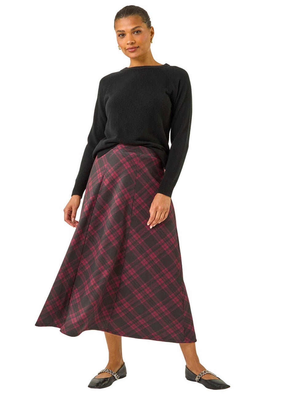 Roman Wine Panelled Check Midi Skirt