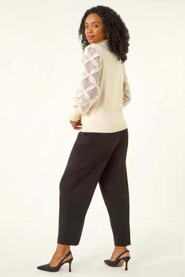 Roman Ivory Petite Lace Sleeve Knit Jumper