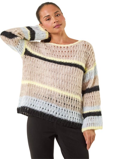Roman Stone Petite Stripe Open Knitted Jumper