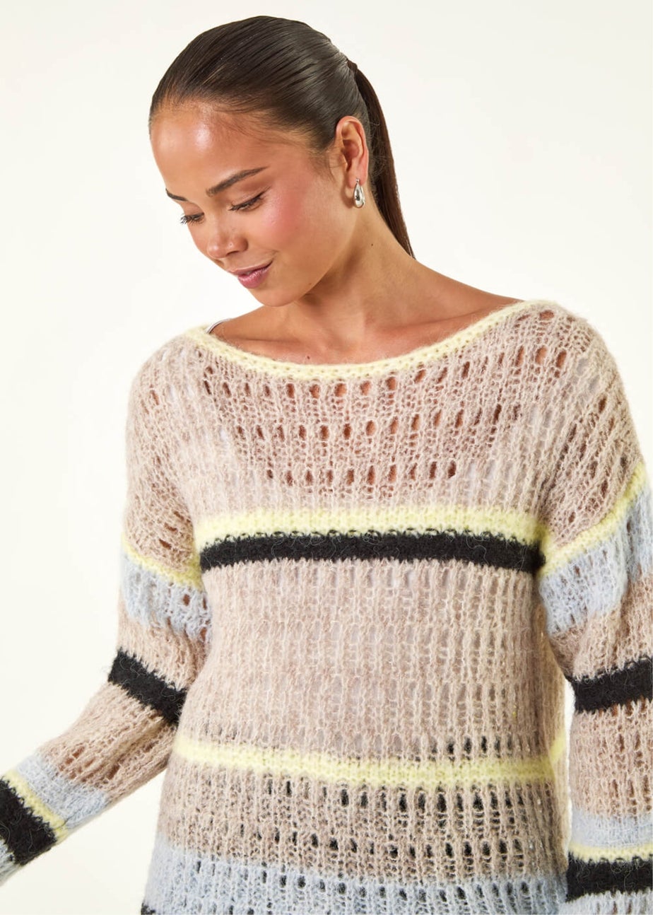 Roman Stone Petite Stripe Open Knitted Jumper