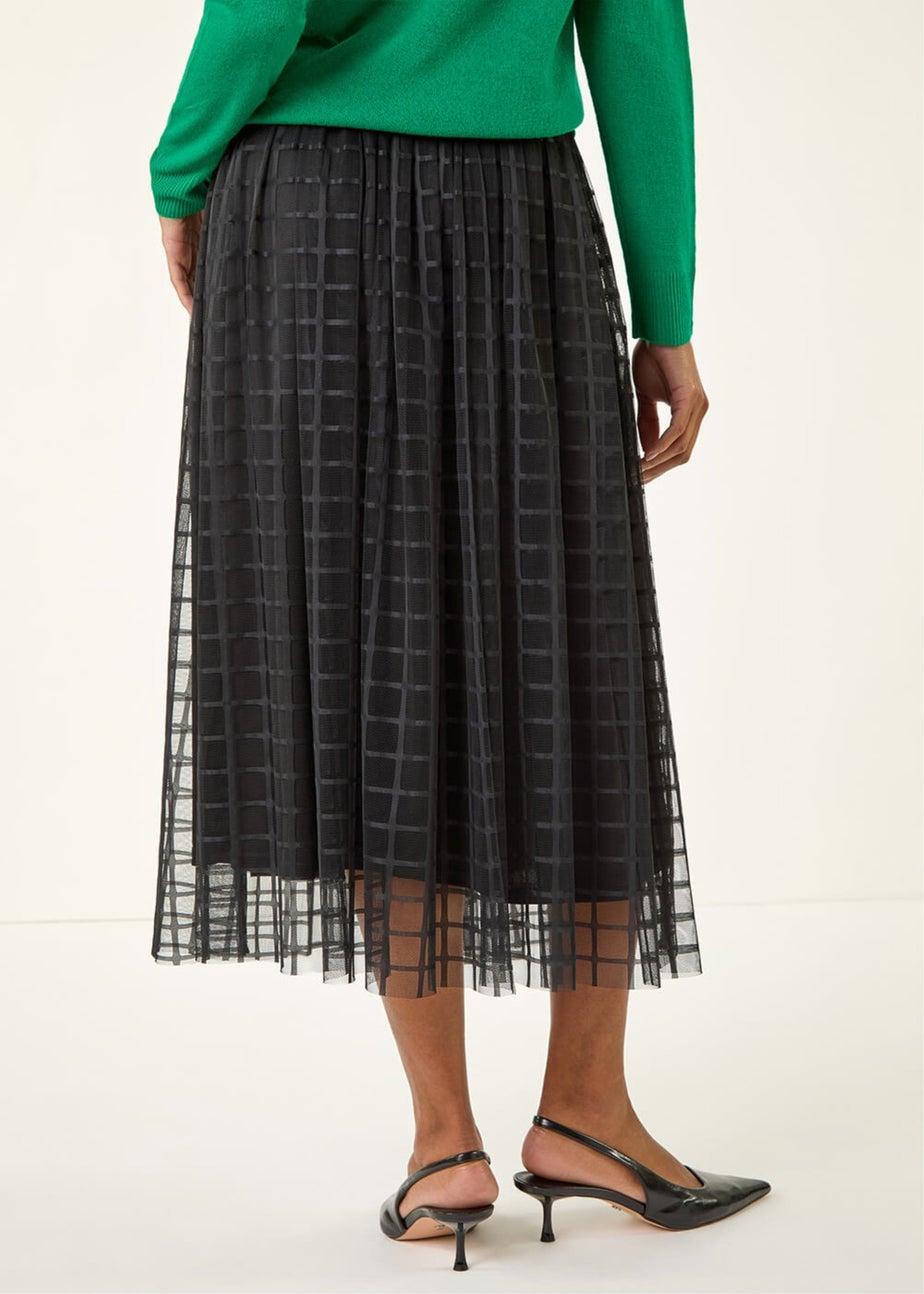 Roman Black Geometric Mesh Overlay Skirt