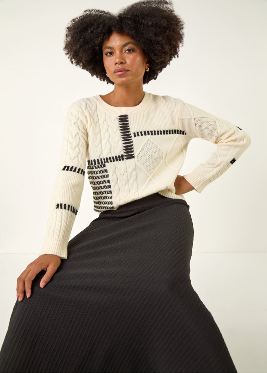 Roman Black Cable Textured Stretch A-Line Skirt