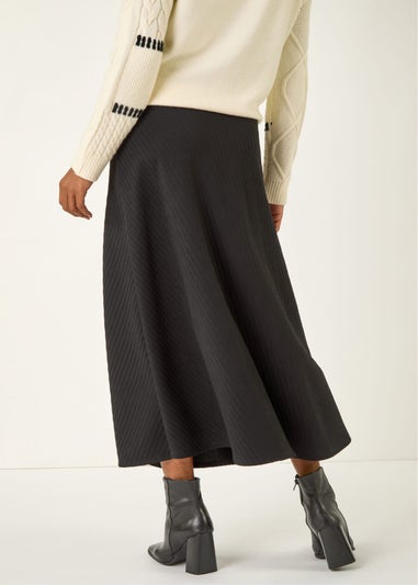 Roman Black Cable Textured Stretch A-Line Skirt
