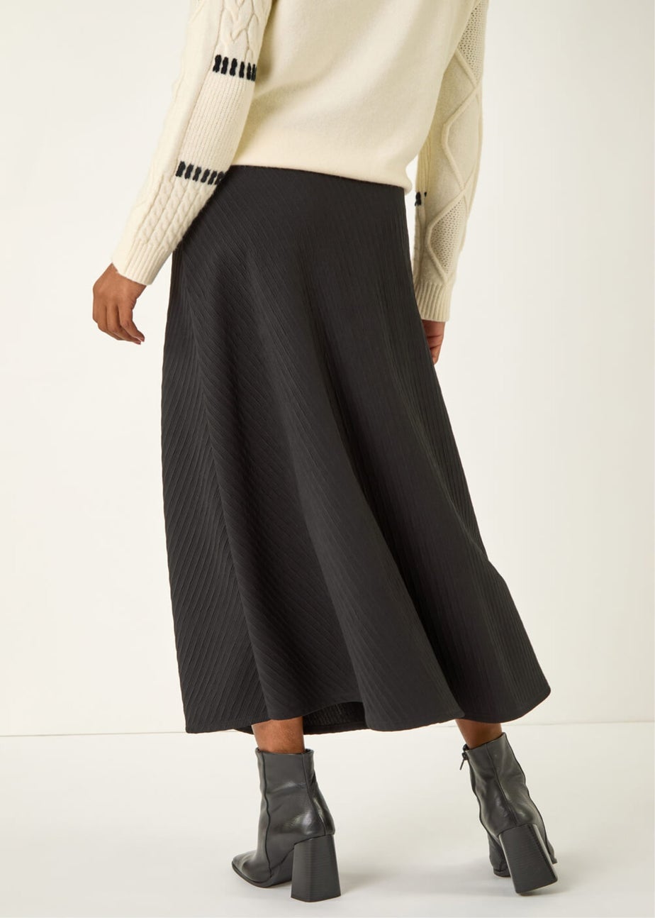 Roman Black Cable Textured Stretch A-Line Skirt
