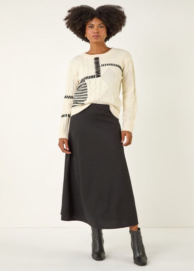 Roman Black Cable Textured Stretch A-Line Skirt