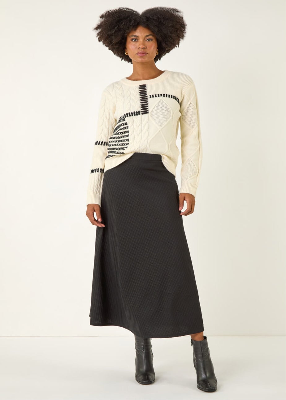Roman Black Cable Textured Stretch A-Line Skirt