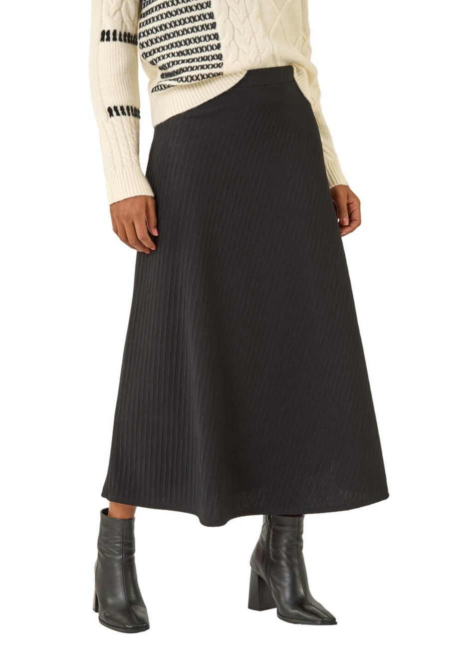 Roman Black Cable Textured Stretch A-Line Skirt