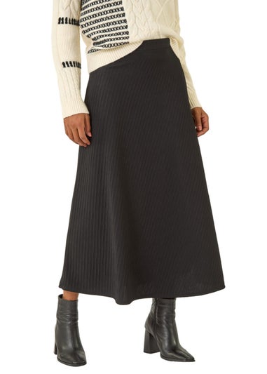 Roman Black Cable Textured Stretch A-Line Skirt