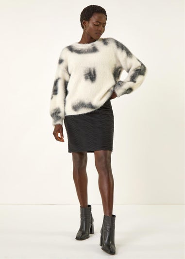 Roman Black Wave Textured Stretch Pencil Skirt