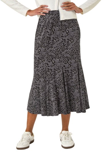 Roman Grey Animal Print Panelled Skirt