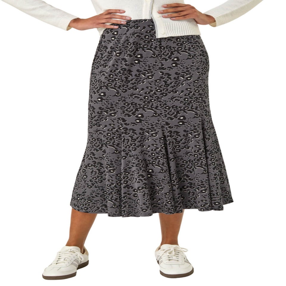 Roman Grey Animal Print Panelled Skirt