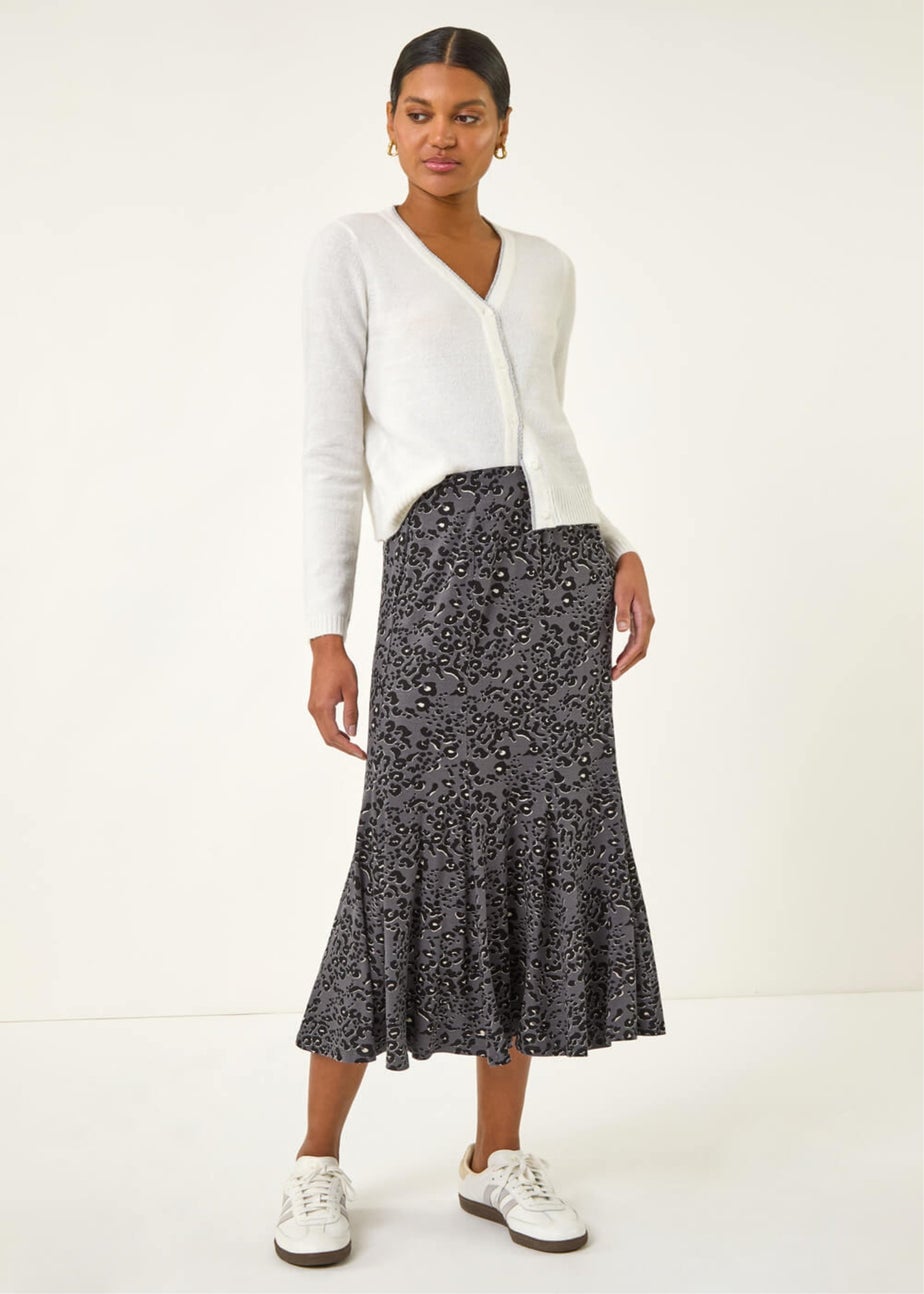 Roman Grey Animal Print Panelled Skirt