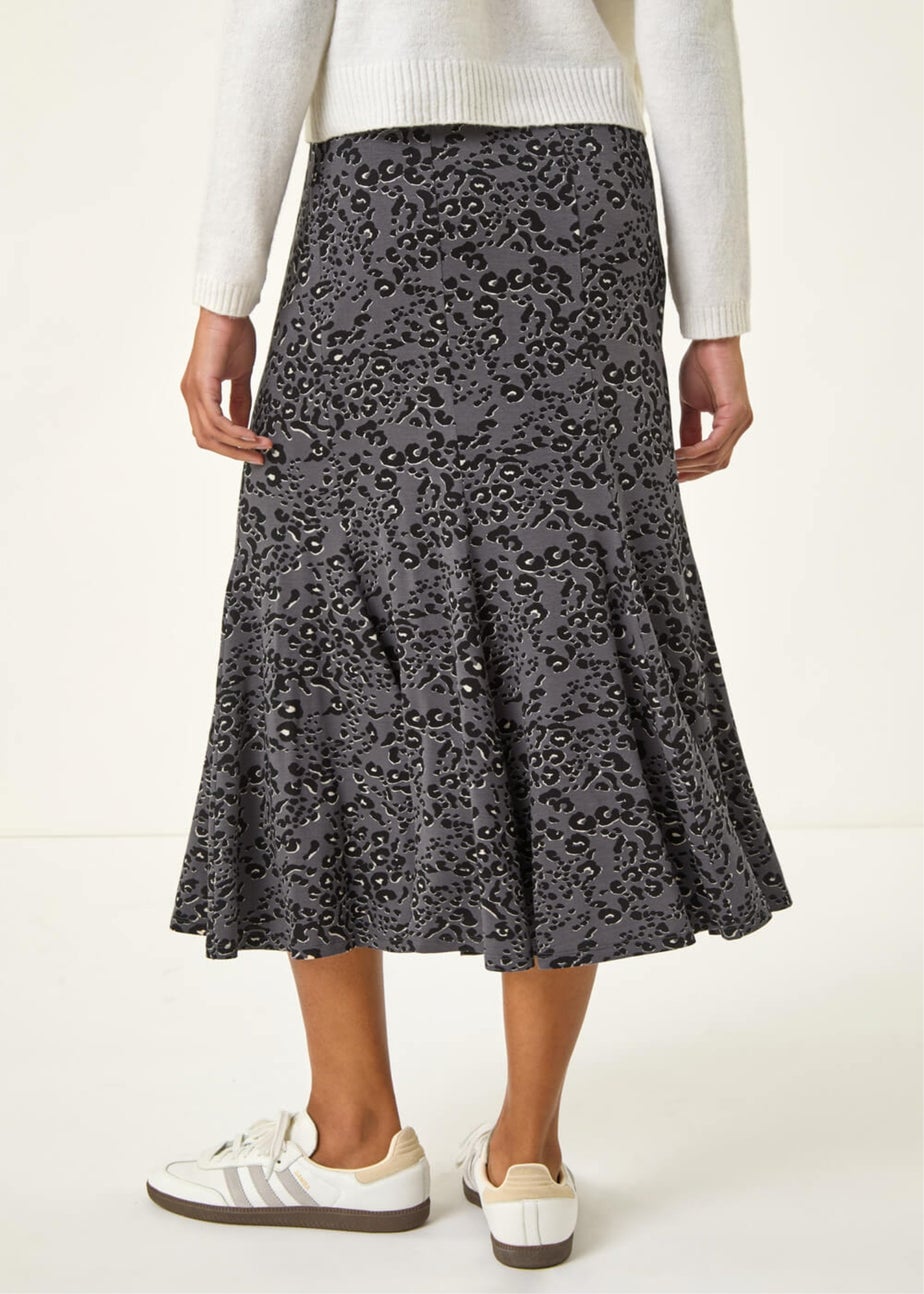 Roman Grey Animal Print Panelled Skirt