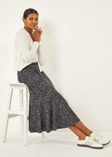 Roman Grey Animal Print Panelled Skirt