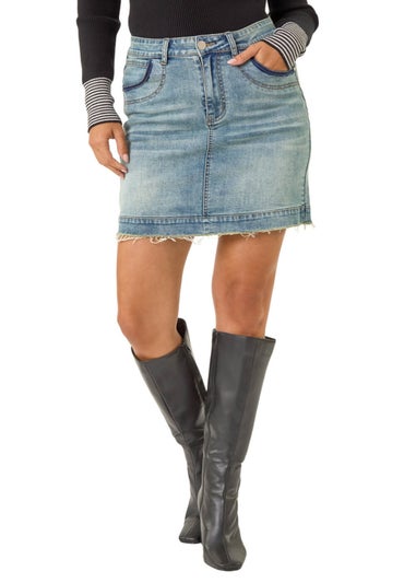Dusk Blue Denim Pocket Mini Stretch Skirt