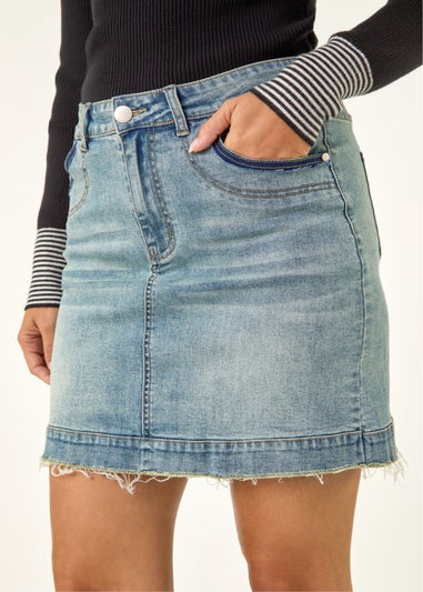 Dusk Blue Denim Pocket Mini Stretch Skirt