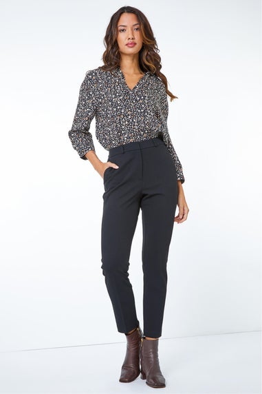 Roman Black Long Tapered Leg Stretch Trousers