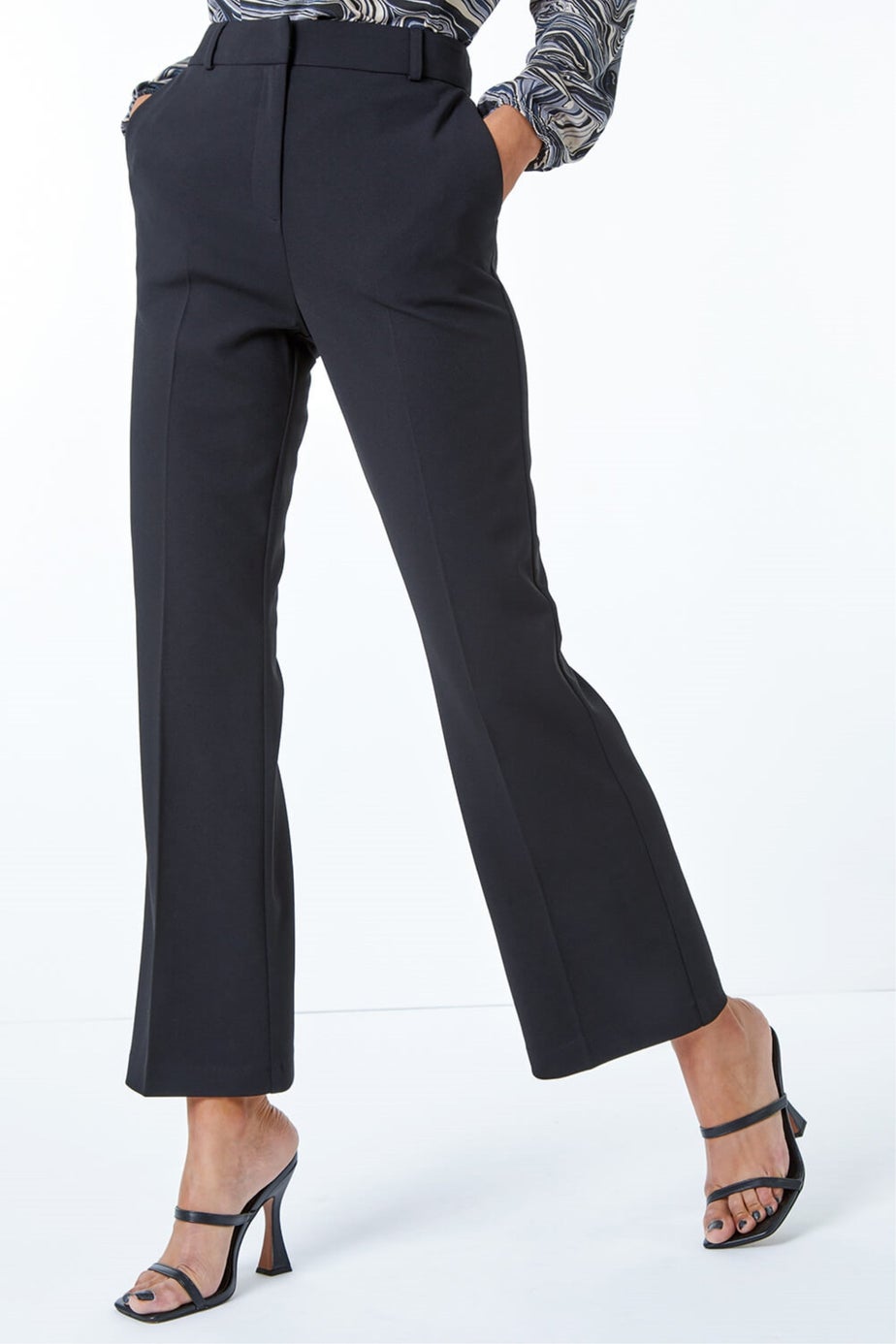 Roman Black Long Bootcut Stretch Trousers