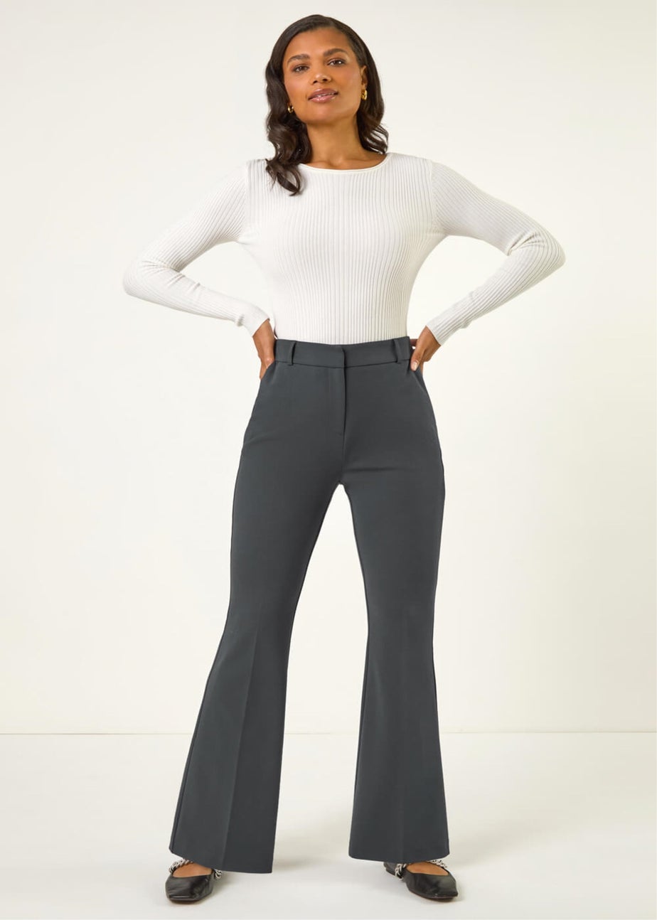 Roman Dark Grey Long Bootcut Stretch Trousers
