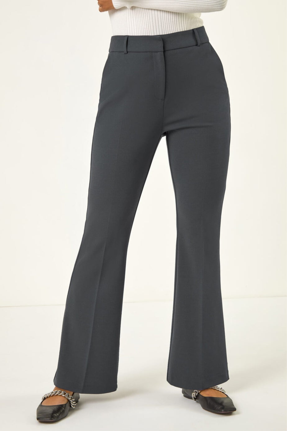 Roman Dark Grey Long Bootcut Stretch Trousers