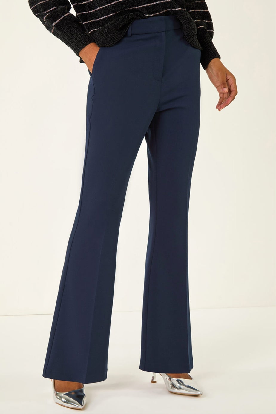Roman Navy Long Bootcut Stretch Trousers