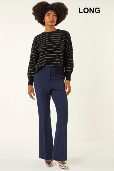 Roman Navy Long Bootcut Stretch Trousers
