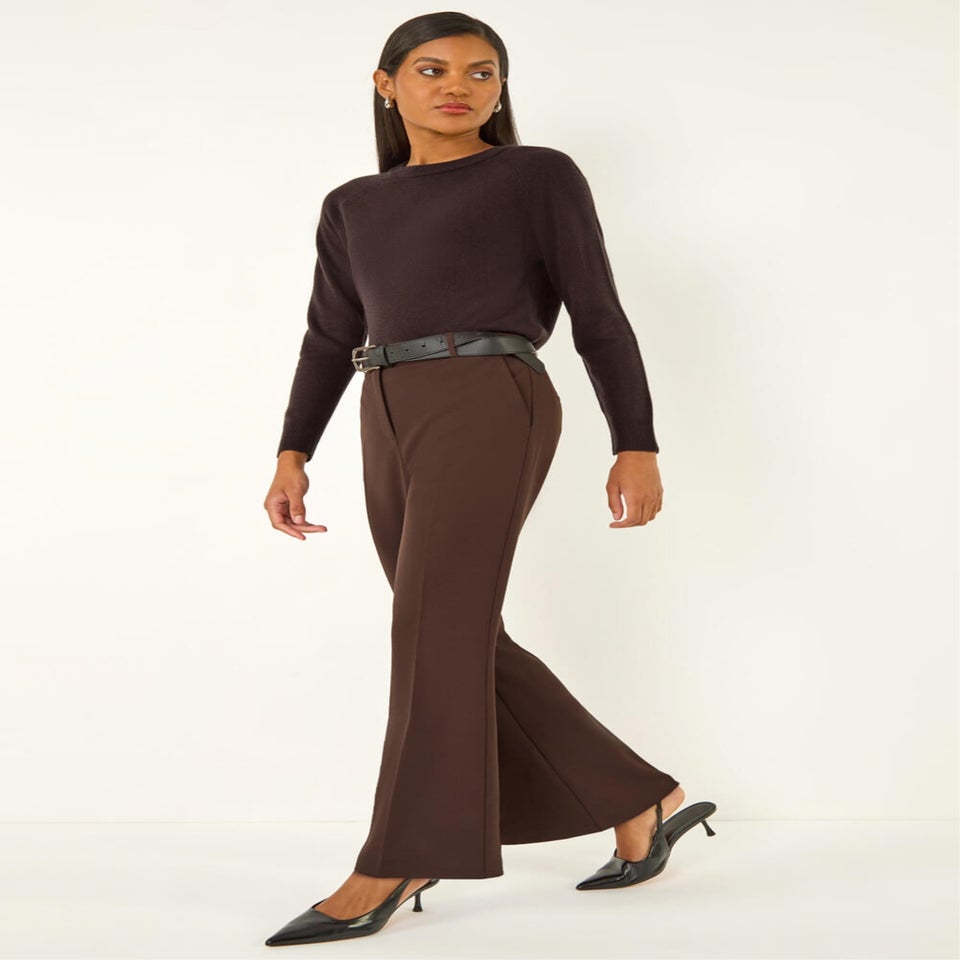 Roman Dark Brown Long Bootcut Stretch Trousers
